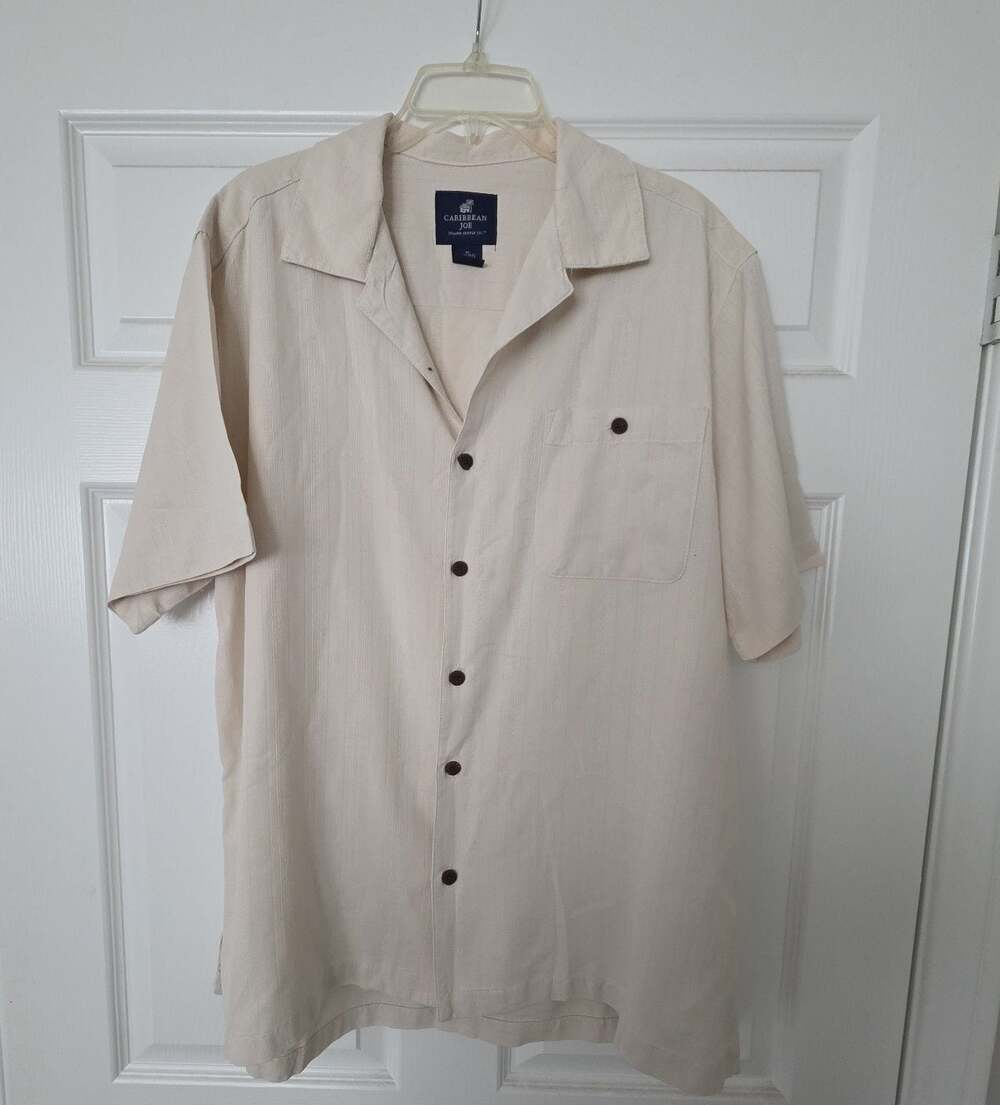 Caribbean Joe 100% Silk Cream Camp Resort Shirt XL - Picture 1 of 8